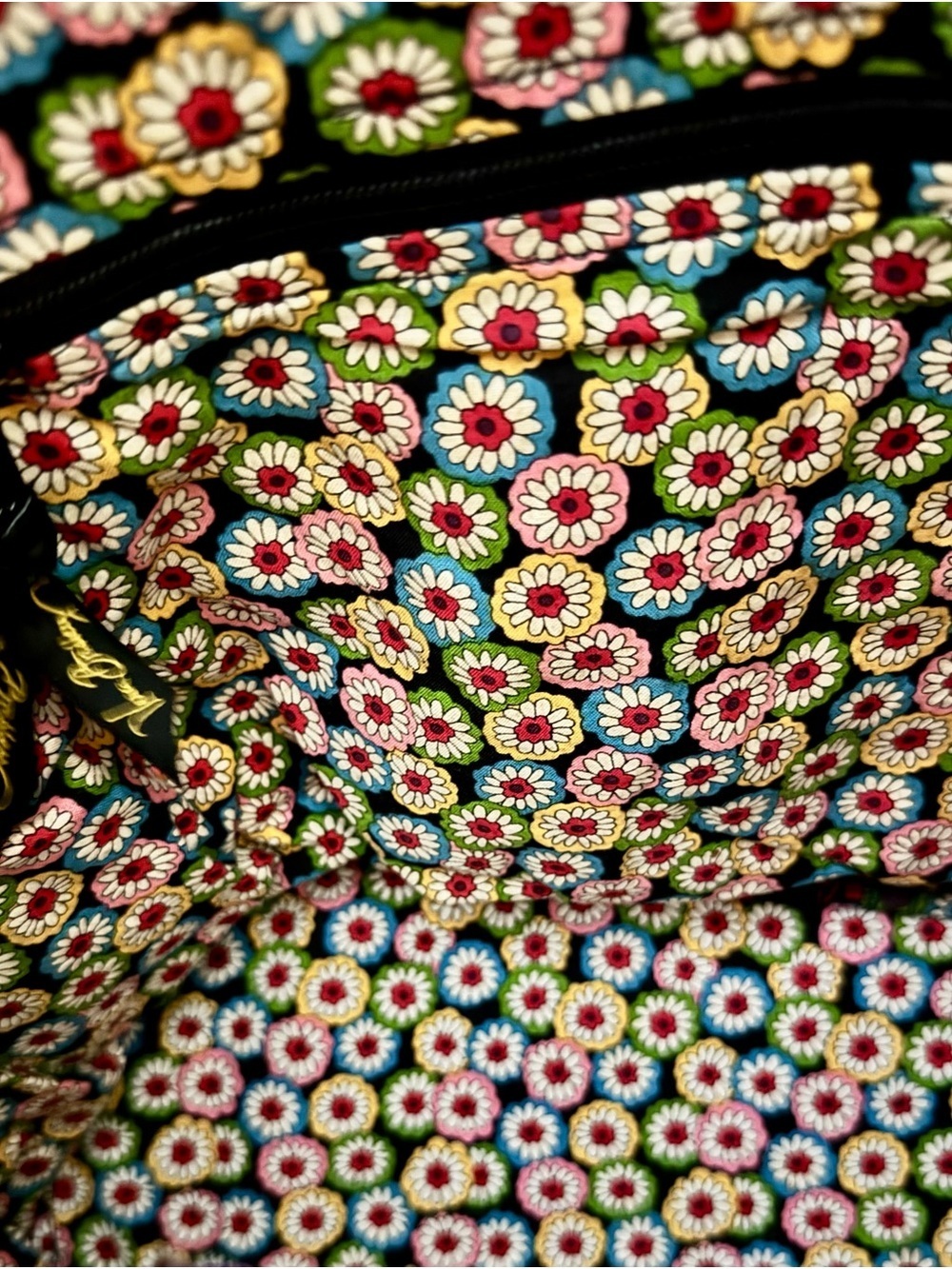 Vera Bradley Black Quilted Tote with Pink, Green & Yellow Floral Print - Picture 5 of 10